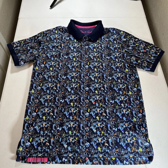 Robert Graham Polo Shirt Mens Large Amaro Short Sleeve Blue Floral / Paisley S - Picture 1 of 10